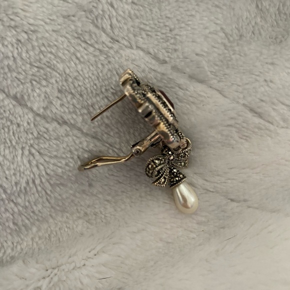 Vintage JUDITH JACK Sterling Silver Garnet Marcasite Earrings - Picture 4 of 5